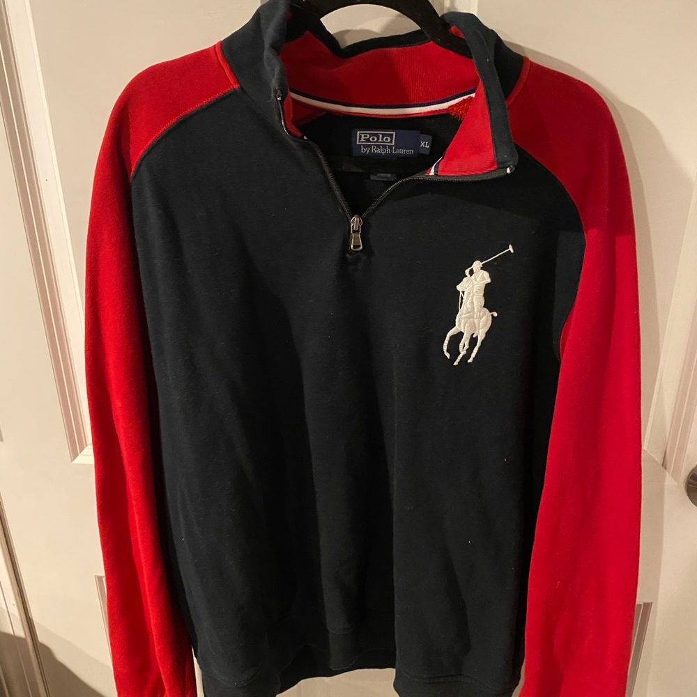 Ralph Lauren Men's Black and Red Zip-Up Sweater